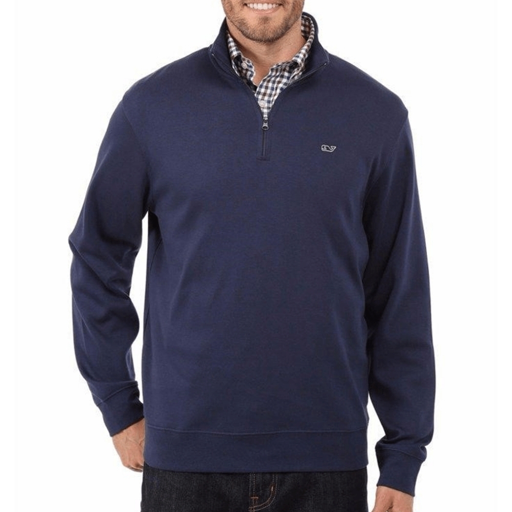 Vineyard Vines Navy Knit Quarter Preppy Golf Fall Winter Zip Sweater - Mens